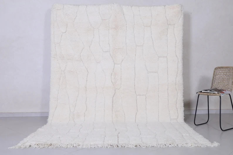 Handmade Moroccan Wool Rug White Berber Beni Ourain Shag Area Rug Boho Carpet