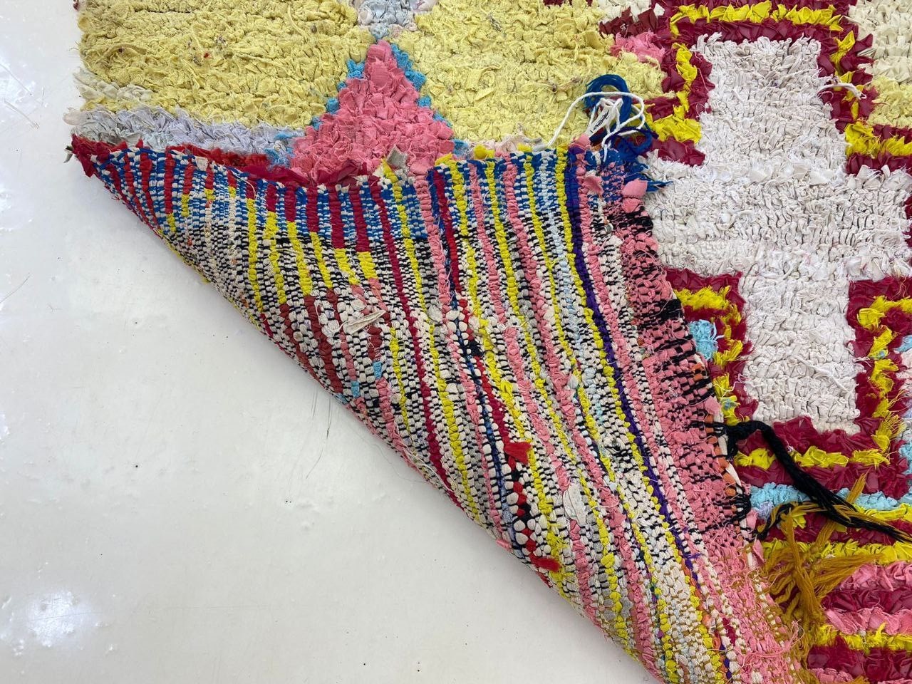 Moroccan Rug Handmade Boucherouite 3’x6’3 ft Vintage Berber Blue Pink Home Rug