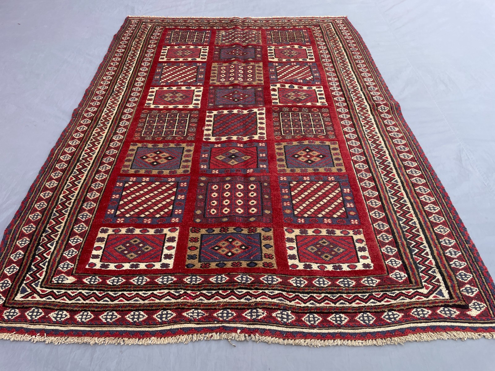 4×6 Afghan Kheshti Garden Rug Hand Knotted Wool Panel Design Tribal Carpet
