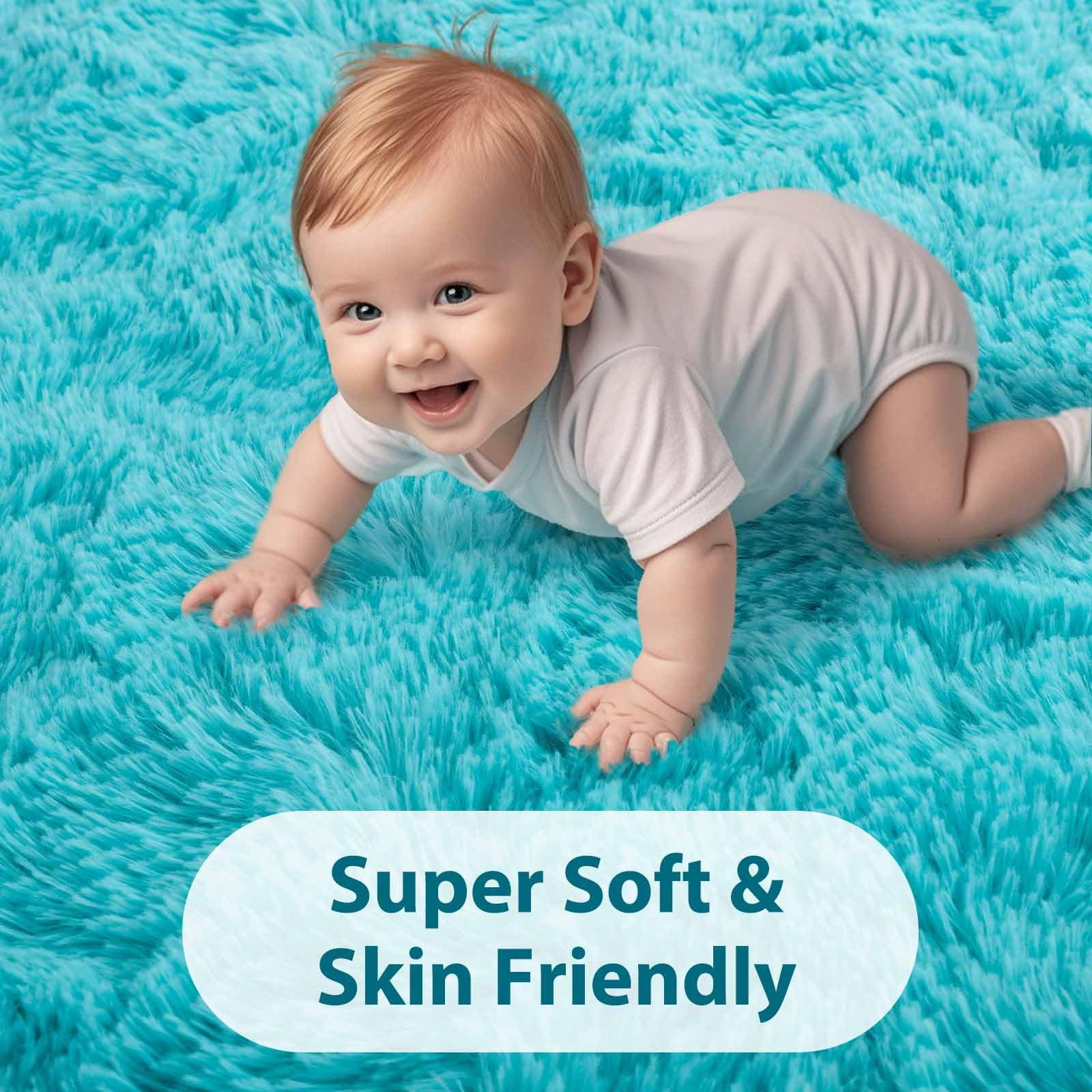 FinRèc Soft Blue Rugs for Bedroom Living Room, 5×8 Feet Plush Shaggy Area Ru…
