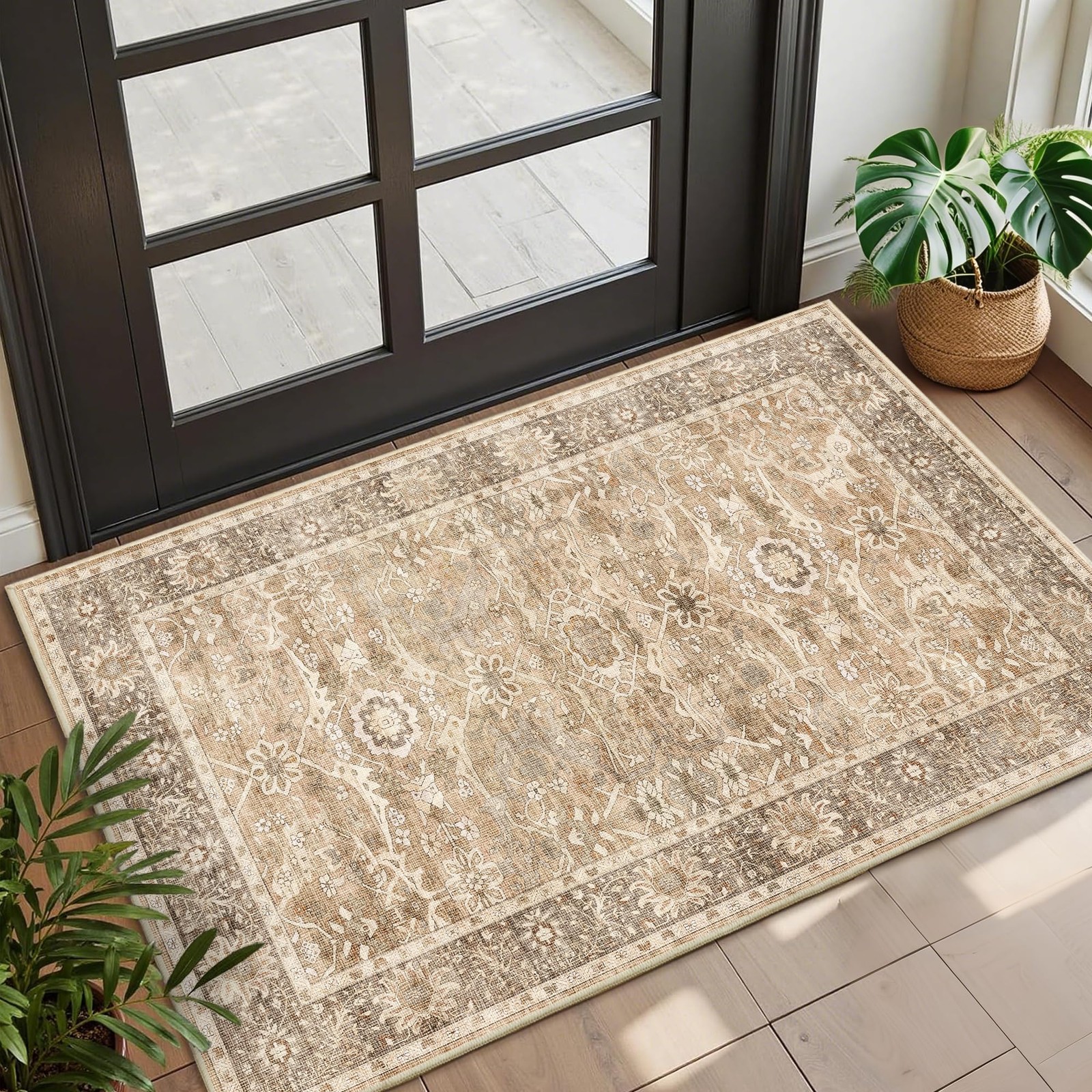2×3 Entryway Rug Beige Washable Vintage Rugs for Entryway Kitchen