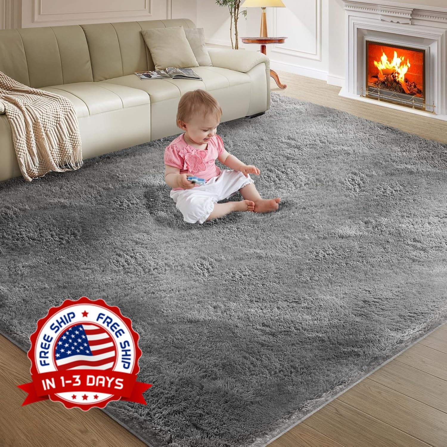 Carpetas Alfombras 6×9 Pies Peludas Gris Grandes Para Sala Cuarto De Modernas