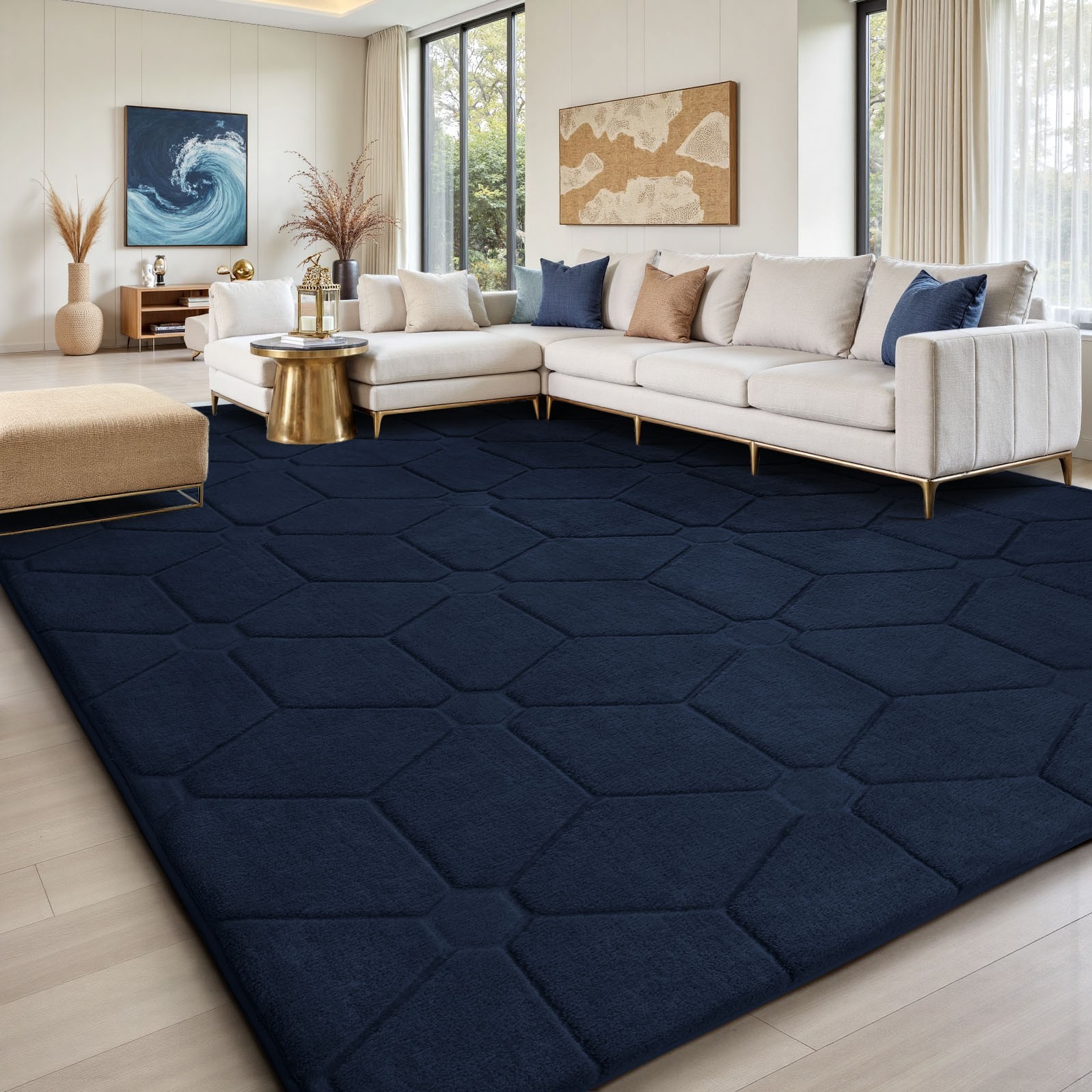 Large Plush Shag Area Rug Jacquard 3D Textured Non-Slip Floor Carpet
