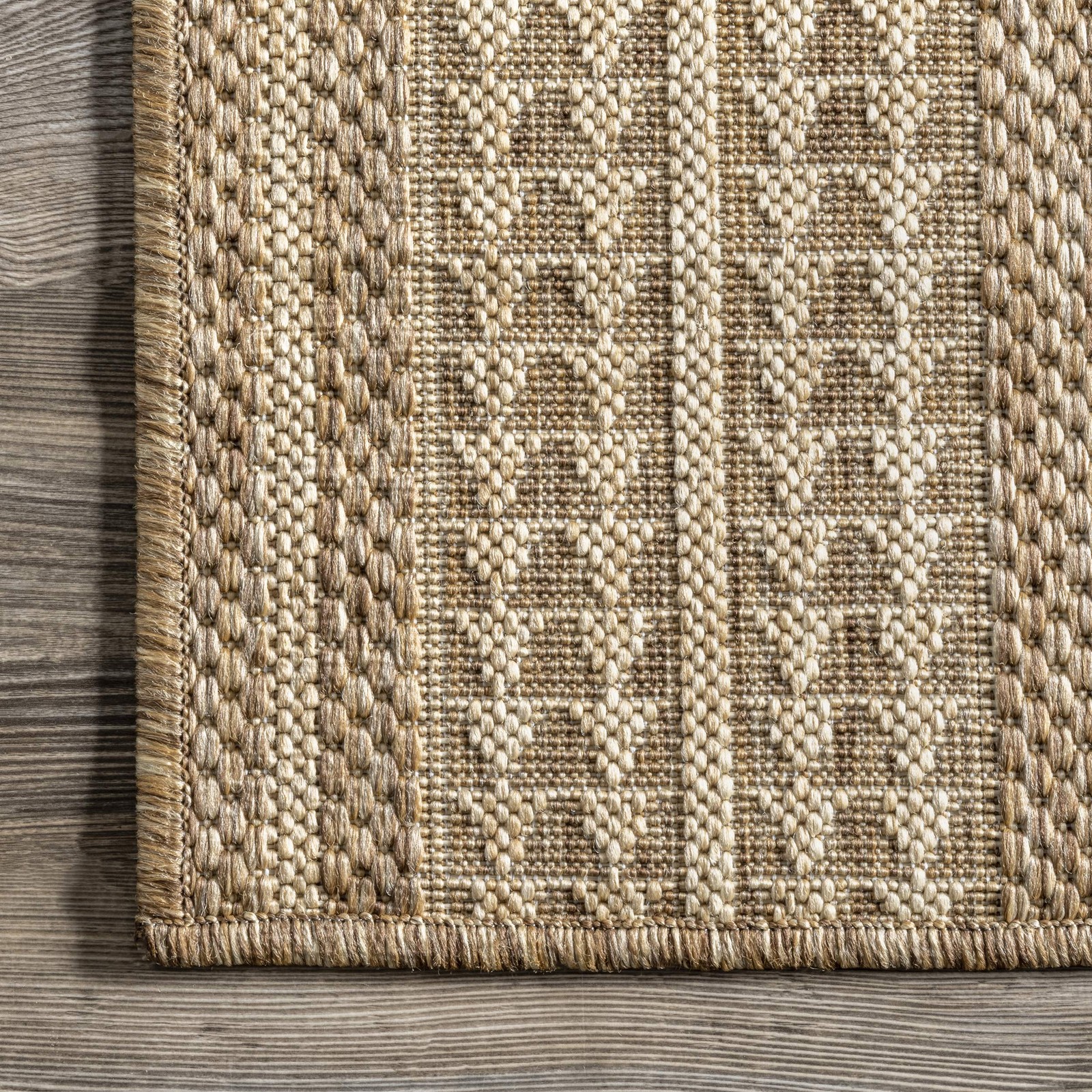 Ranya Light Brown 4×5 Rectangular Indoor Outdoor Area Rug Geometric Design