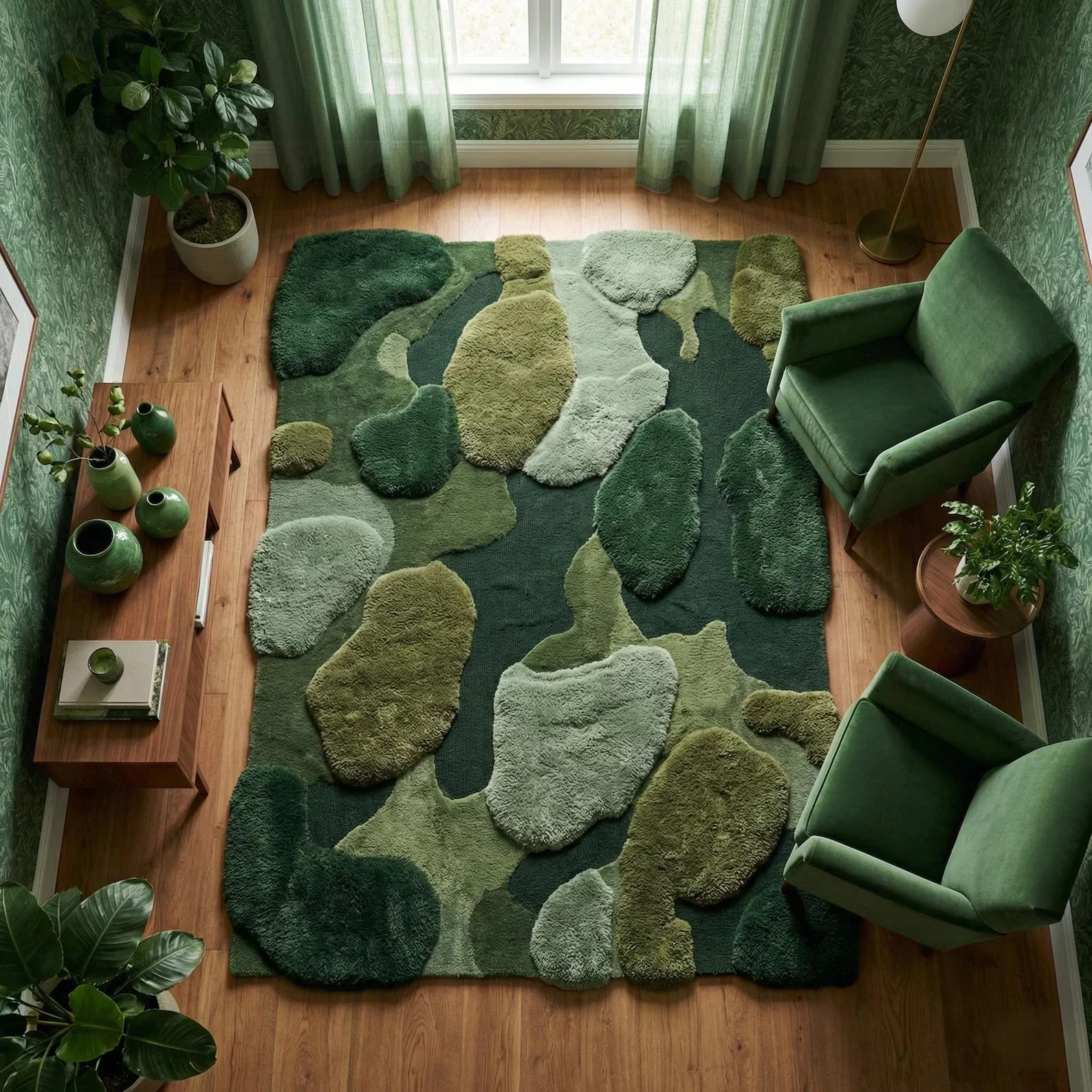 Moss Rug Hand Tufted Green Abstract Soft Modern Living Room Area Carpet 6×9