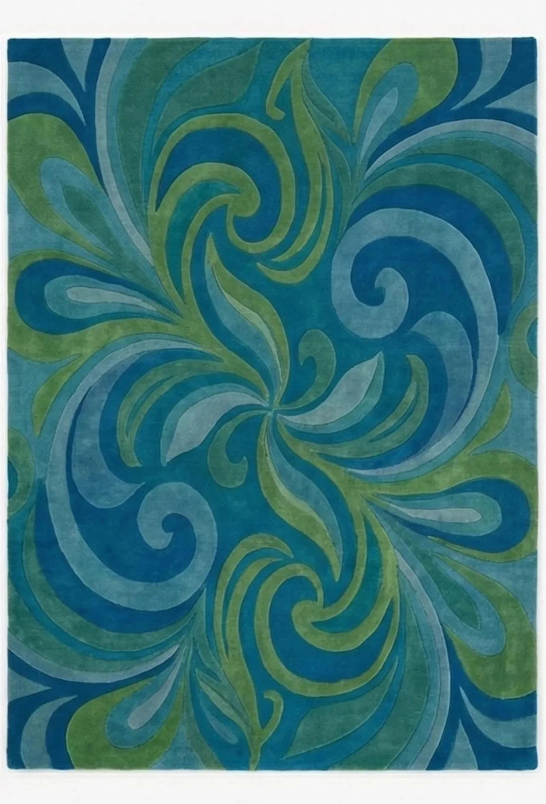 Hand Tufted Wool Rug | Abstract Blue and Green Swirl Rug Coastal Ocean Area Rug