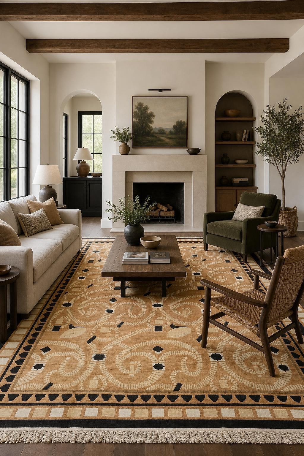 15×11 Rust Ivory Modern Geometric Hand-Knotted Wool Nepalese Area Rug