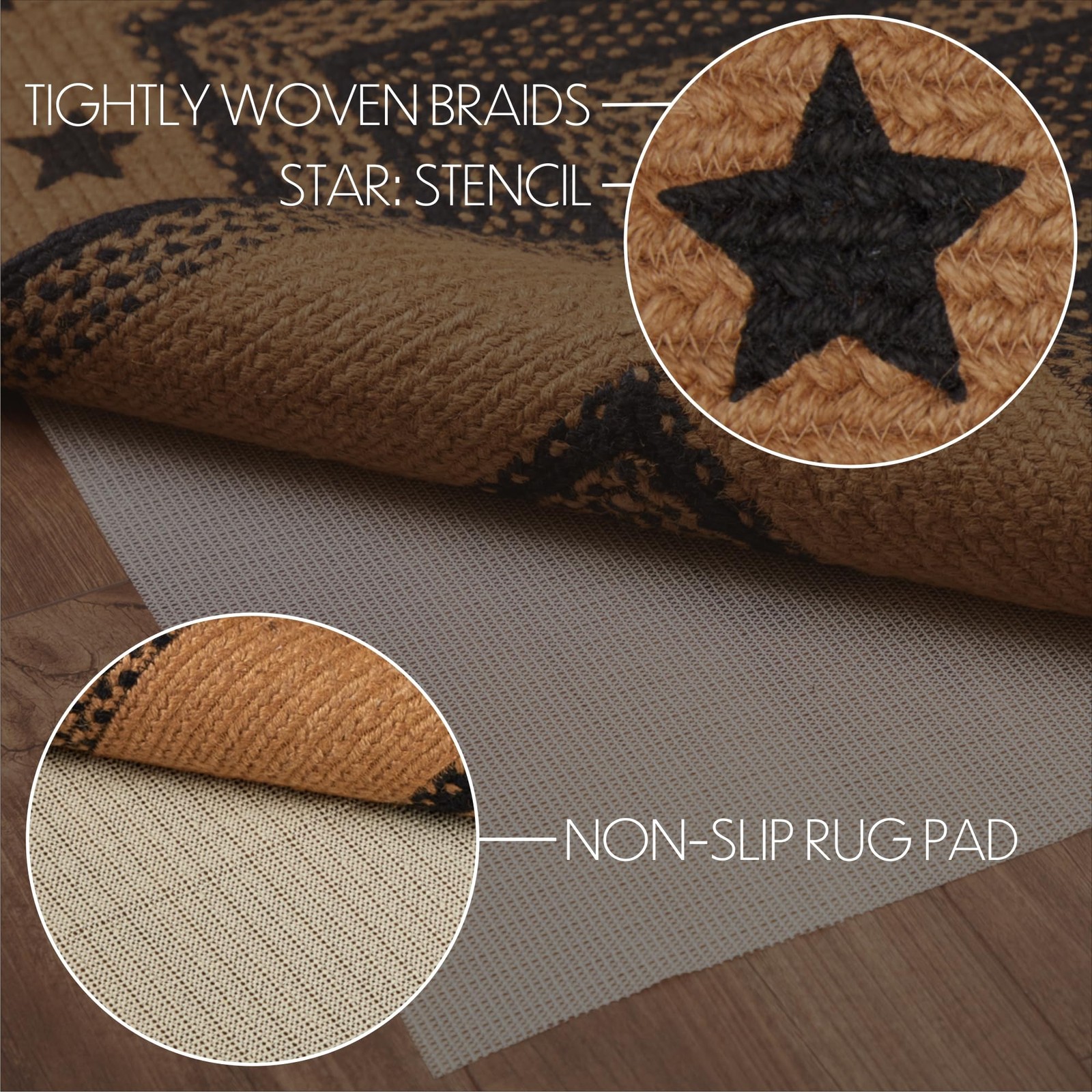 VHC Brands, Farmhouse, Jute, 36×60, Rect Rug, Stencil Stars Border w/Pad, Black