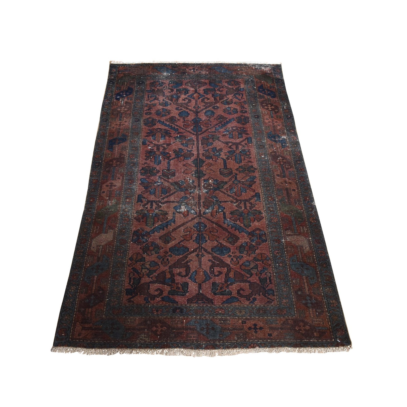 3’3″x5’5″ Brown Antique Zoroastrian Hand Knotted Wool Rug Shabby Chic 78483