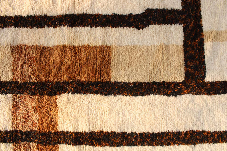 Moroccan wool rug, Beni ourain, Rug for living room, Handmade Berber rug, Brown