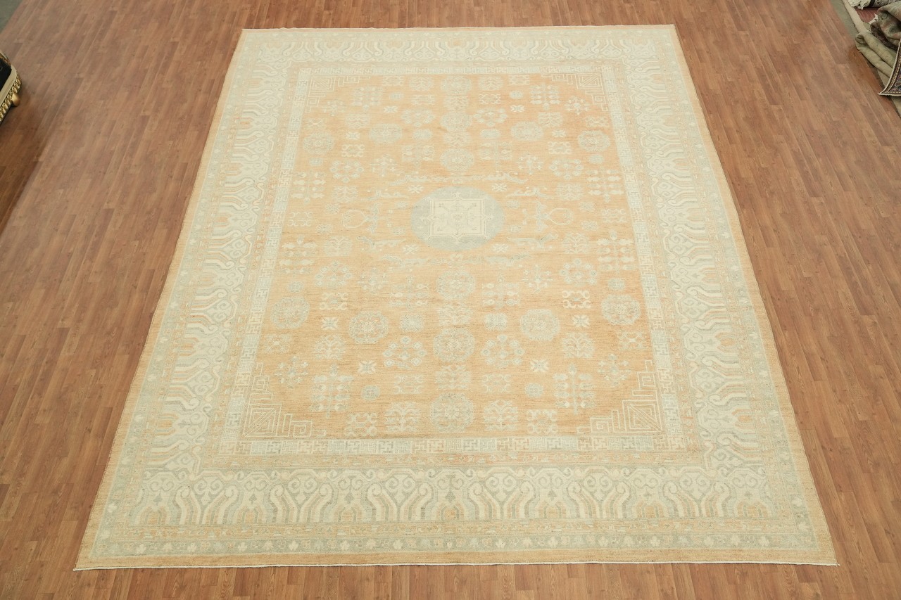 Luxurious Soft Tone Peach & Cream 12×15 Oushak Palace Wool Area Rug