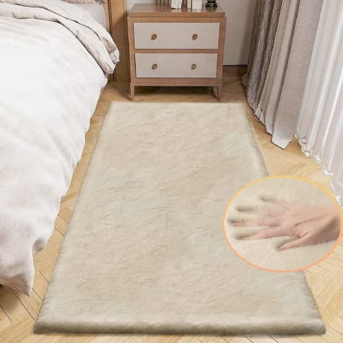 Light Brown Beige Fluffy Faux Rabbit Shag Fur Rugs for Bedroom Small Fuzzy