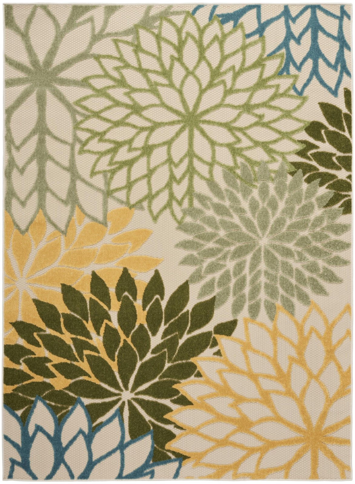 Bold Floral Green Multicolor Outdoor Rug Soft Texture Easy Clean Durable 36X56
