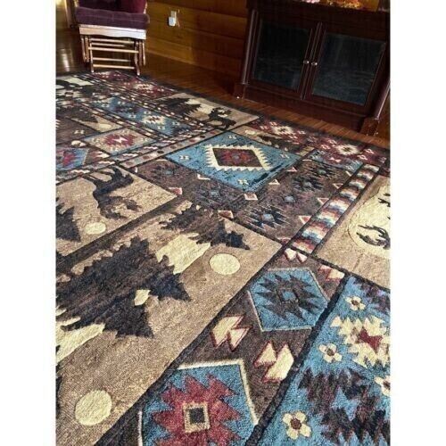 Large Southwest Area Rug Bears Adirondack Rustic Cabin Lodge Living Room 8×11