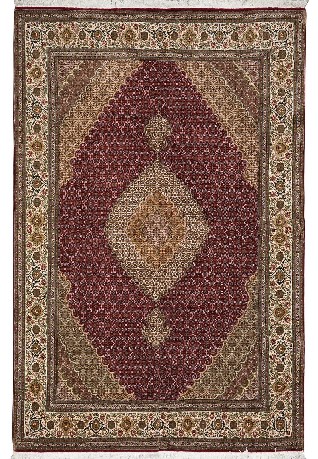 6.8 x 10 Authentic Mahii Tabriiz Rug Wool and Silk 400 KPSI Roby Burgundy#F-4450