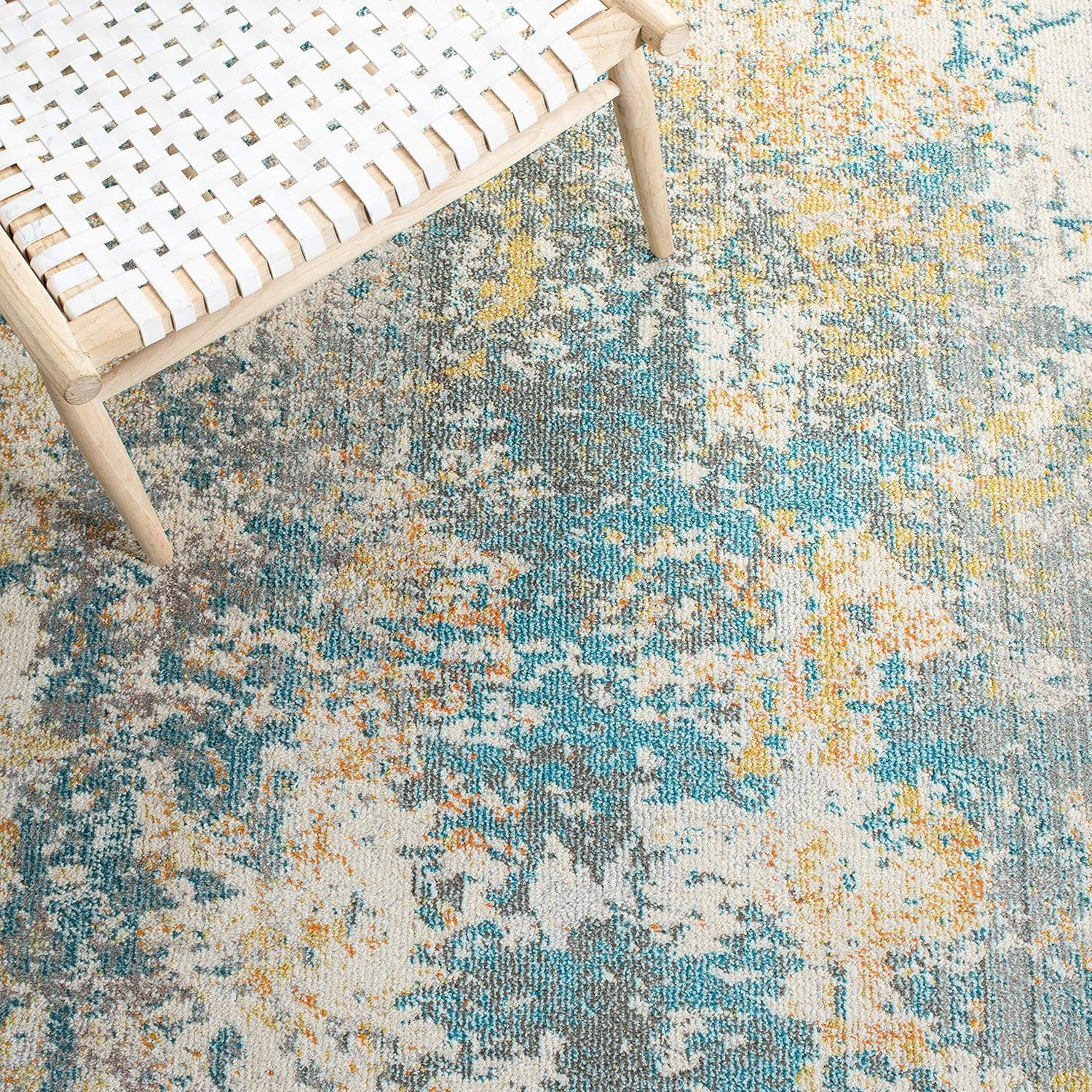 Teal & Gold 8×10 Area Rug – Modern Abstract, Non-Shedding, Easy Clean