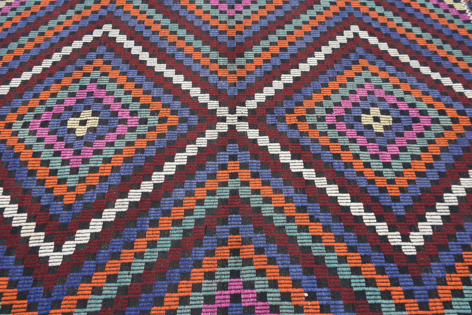 Vintage Turkish Rug, Large 6×9,5 ft (183×290 cm) Rug, Blue Striped Wool Rug