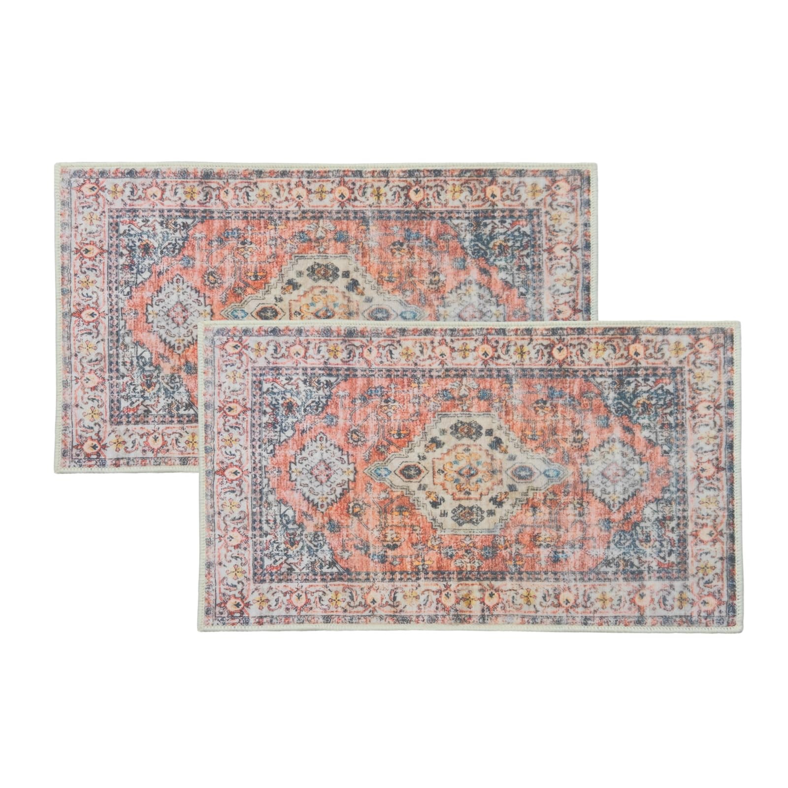 2 Pcs Washable Indoor Doormat Moroccan Boho Non Slip Retro Floor Mat