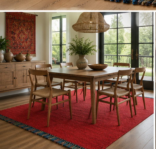 Hand Woven Jute Natural Red Rug Home Decor Carpet Boho Rug Modern Area Rug Mat