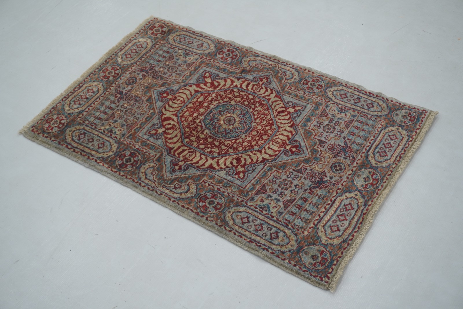 2×3 ft Gray Mamluk Afghan Hand Knotted Medallion Small Rug