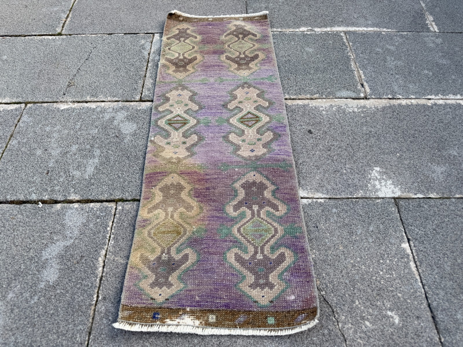 Vintage Oushak Rug 1.1×3.1 ft Purple Lavender Turkish Boho Small Rug