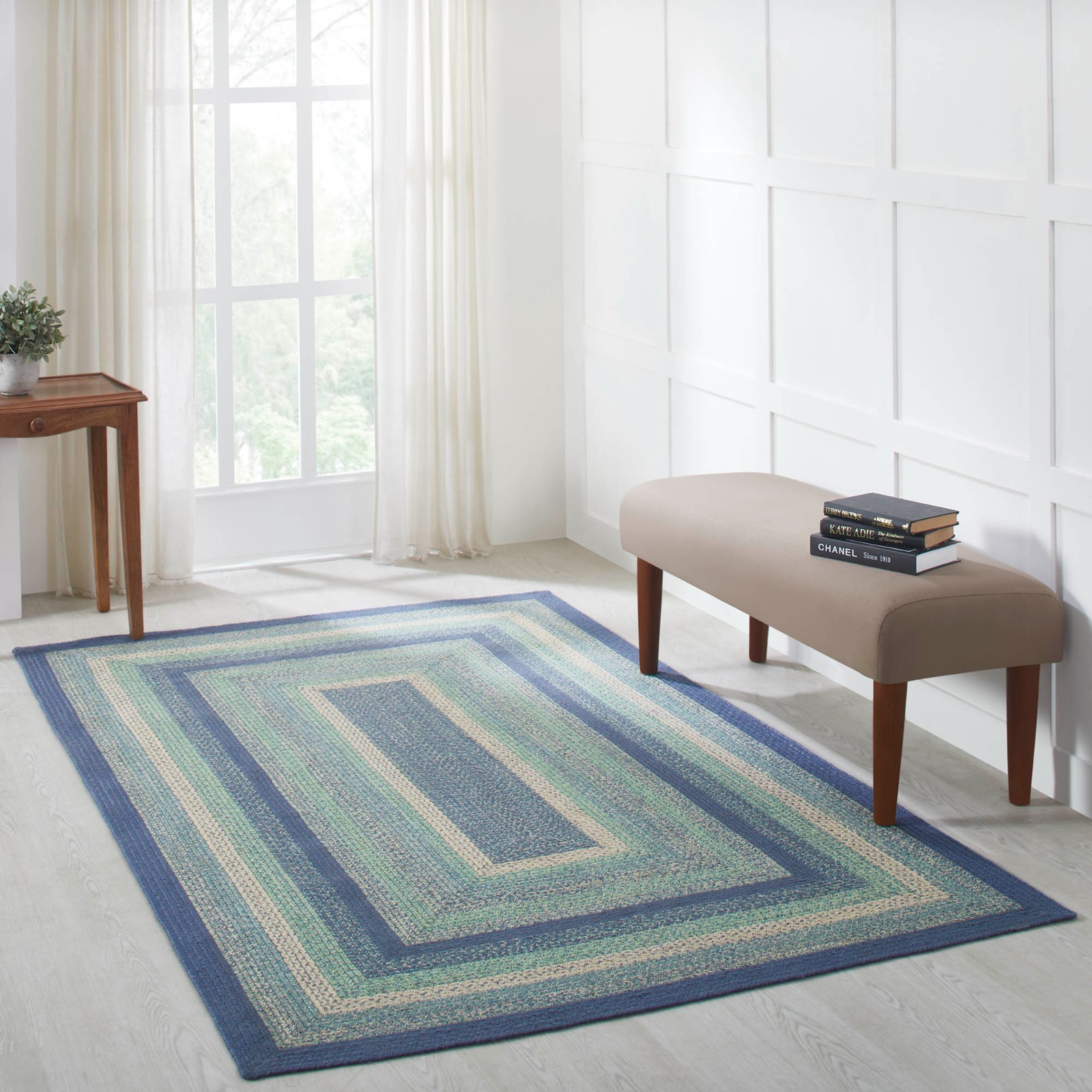 VHC Jolie Green Blue Variegated Country Cottage Rectangle Braided Rug