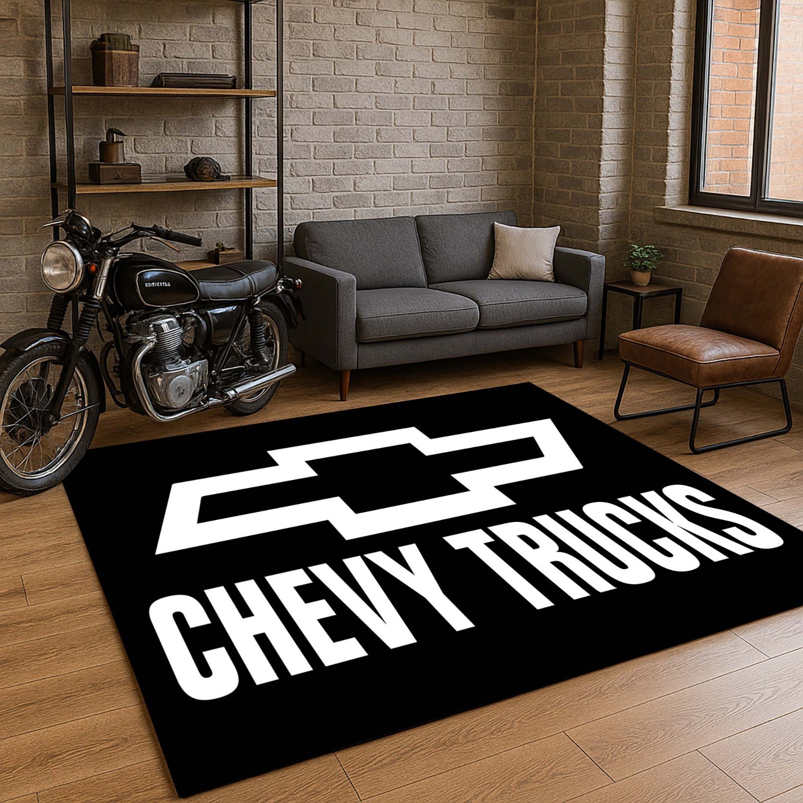 Chevy Trucks Area Rug, Garage Decor Man Cave Carpet, Chevrolet Logo Floor Mat