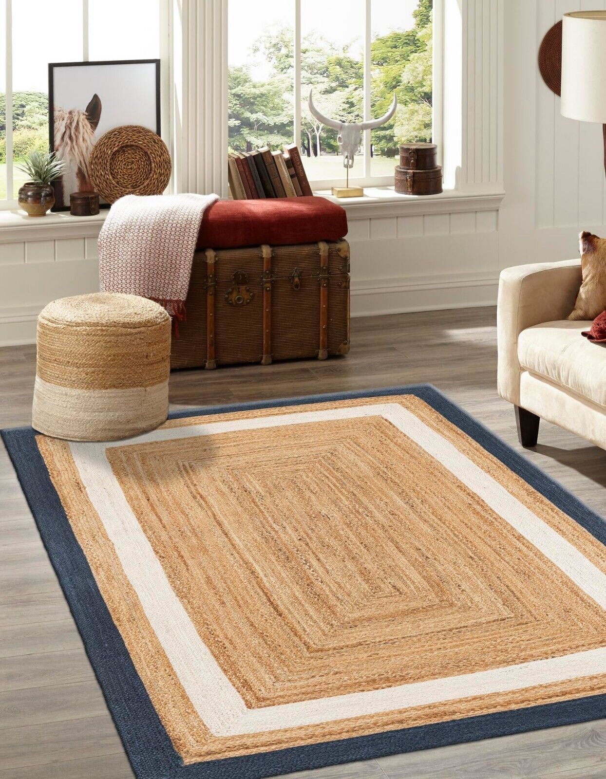 Jute Natural Braided Area Rug Handmade Living Room Home Decor Organic Carpet Mat