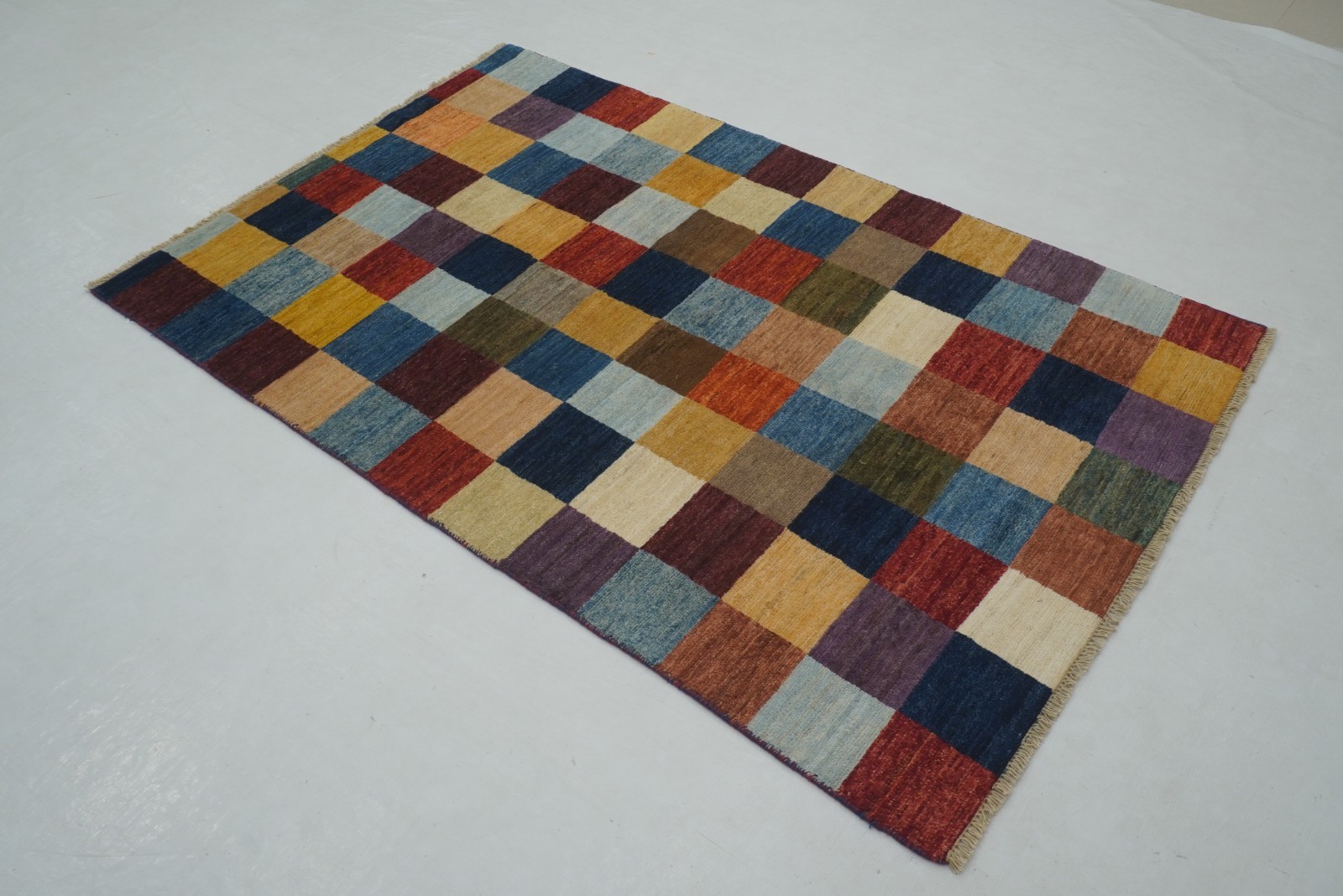 4×6 ft Check Gabbeh Multicolor Afghan Hand Knotted Wool Area Rug