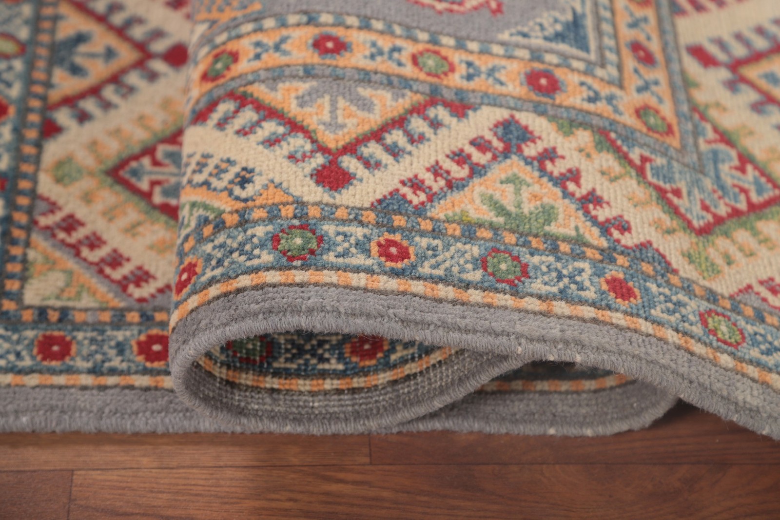 Gray Kazak Oriental Rug 3×4 Handmade Wool Accent Carpet Geometric Pattern