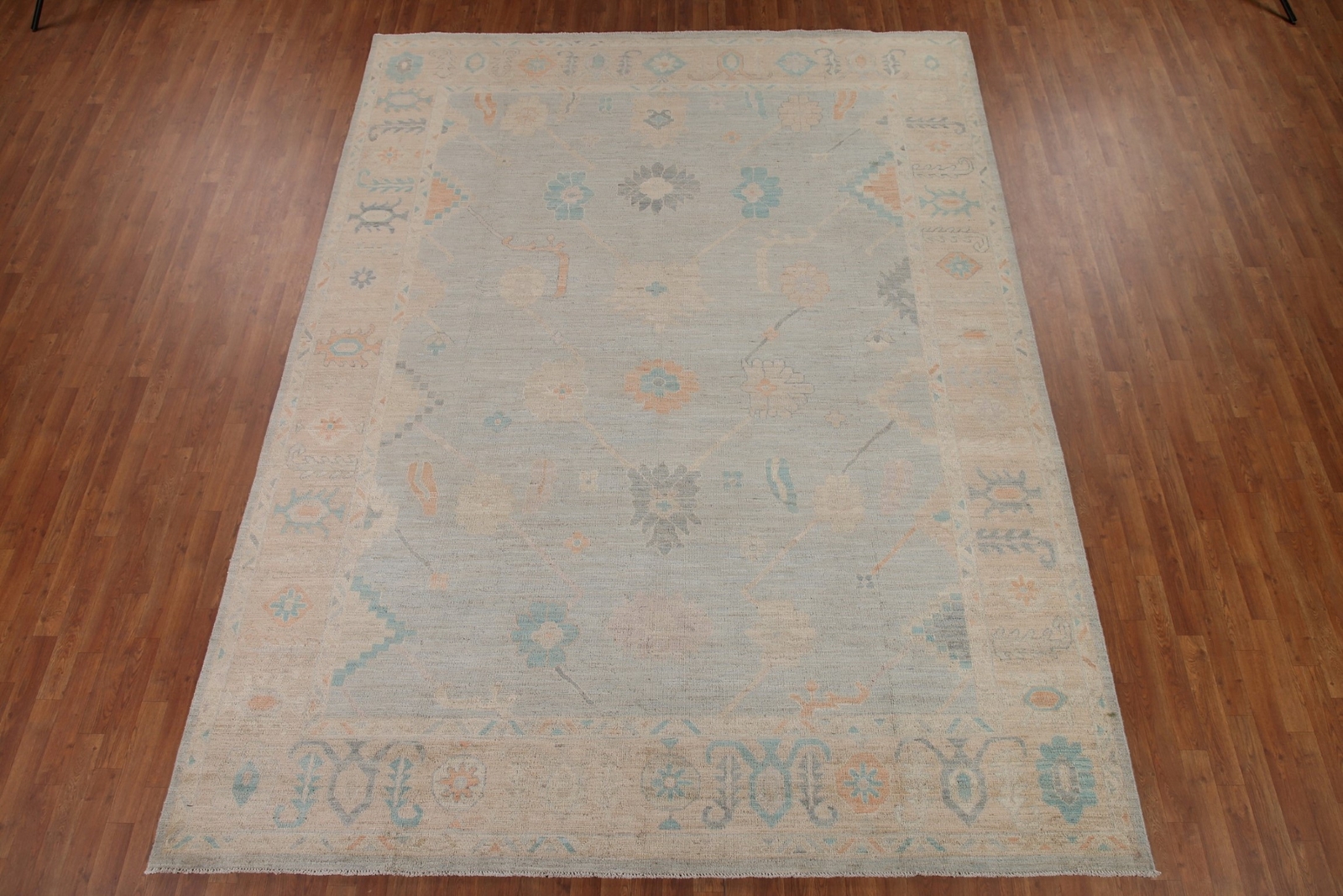 Light Blue/ Beige Vegetable Dye Hand-knotted Oushak Turkish Wool Area Rug 9’x12′