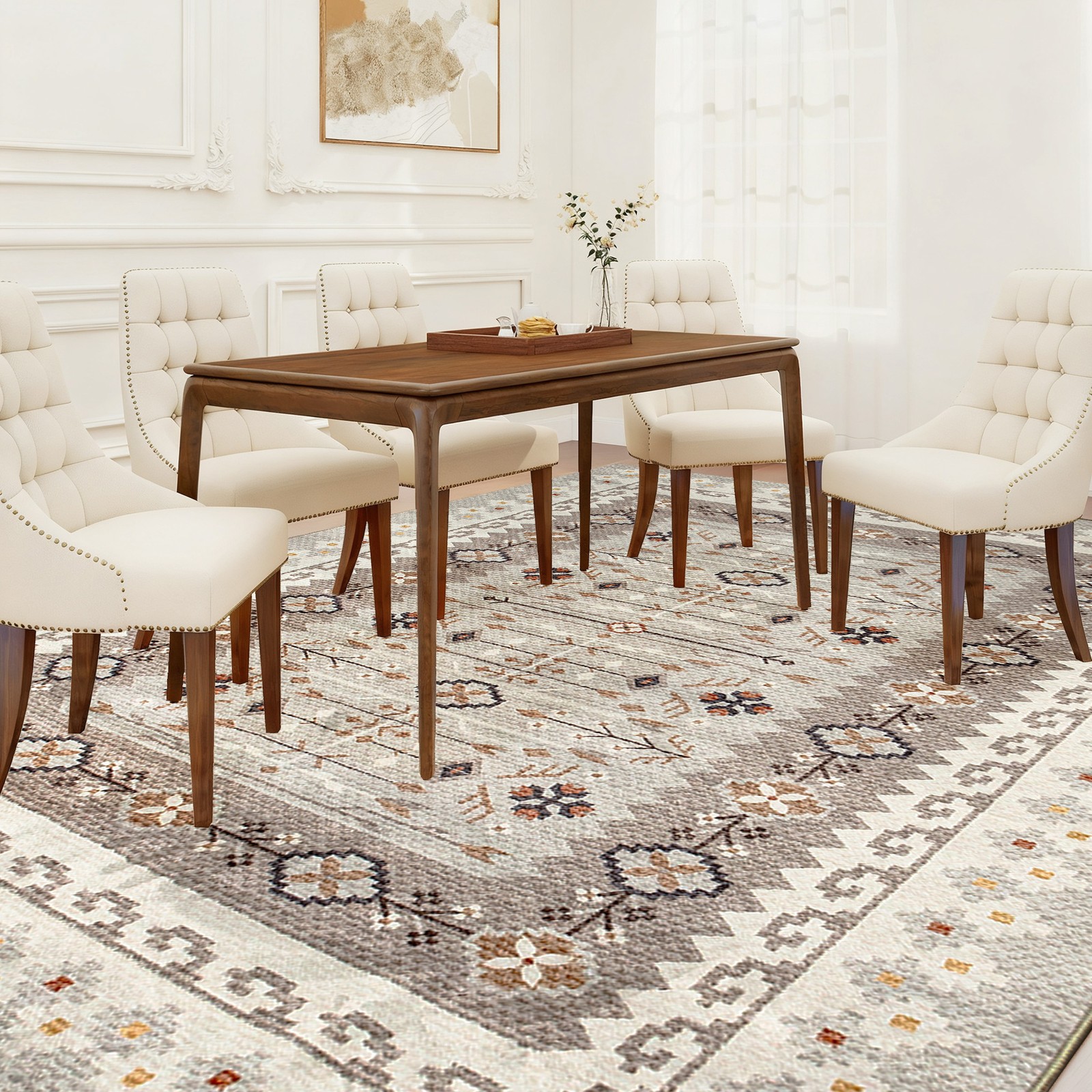 Area Rug 4×6, Non-Slip Boho Flannel Print Floor Carpet, Brown
