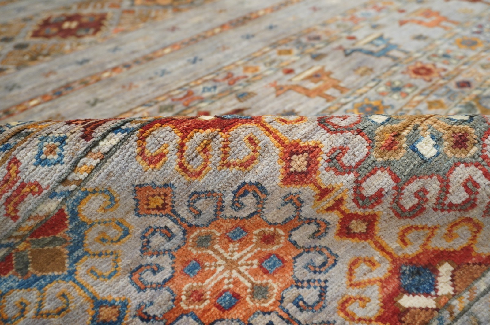 6×8 ft Gray Khorjin Afghan Hand Knotted Wool Oriental Rug
