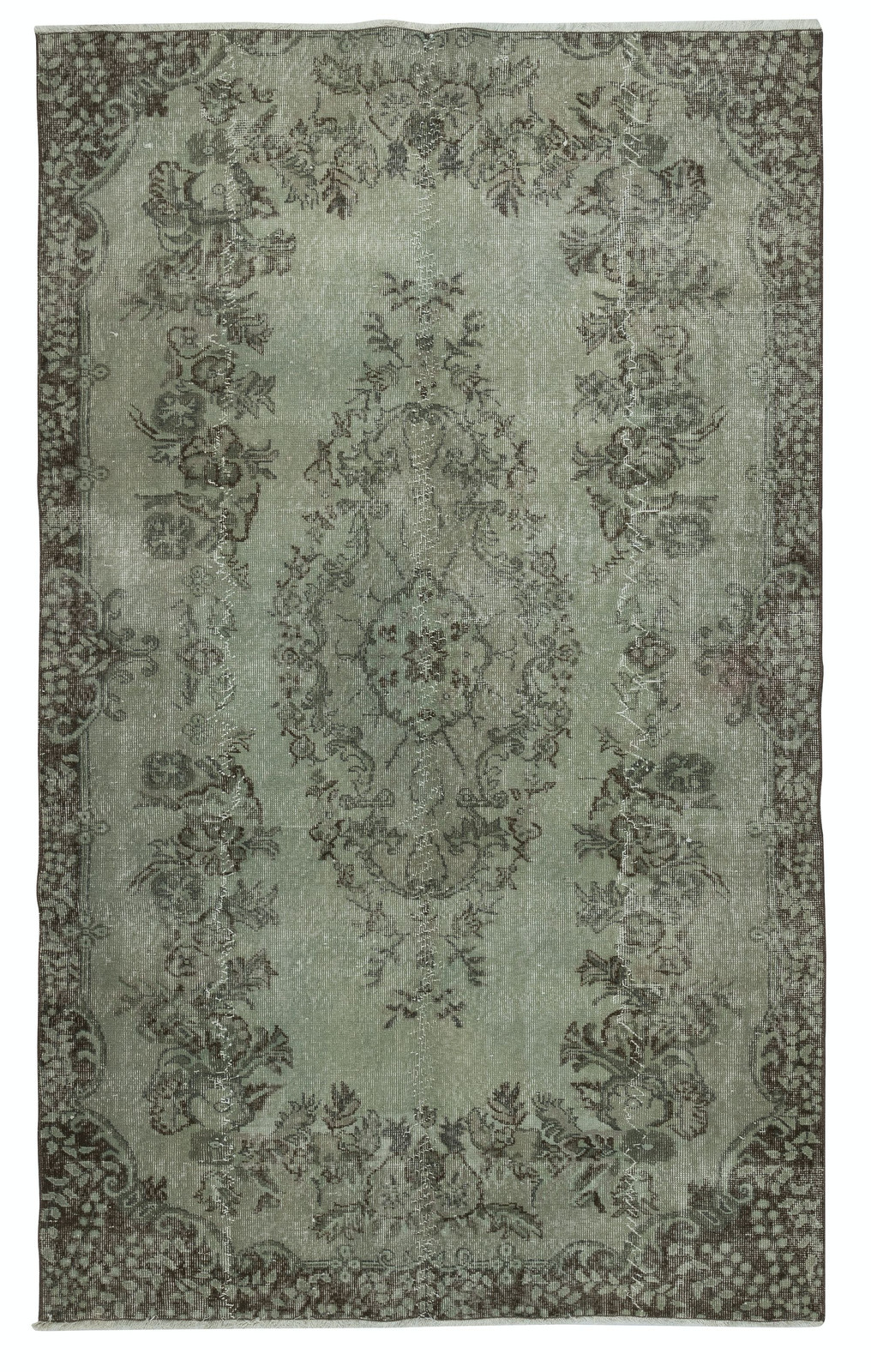 5.4×8.7 Ft Contemporary Handmade Turkish Wool Area Rug in Green Color