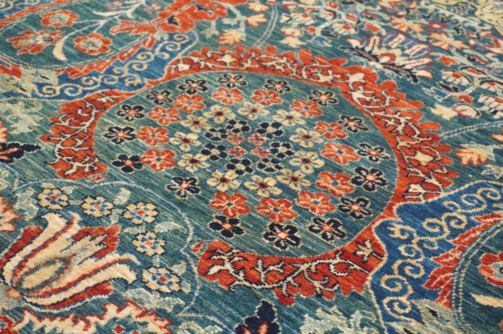 12×15 ft Green Turkish Hereke Hand Knotted Wool Oriental Rug ( 11’10″x14’4″ )