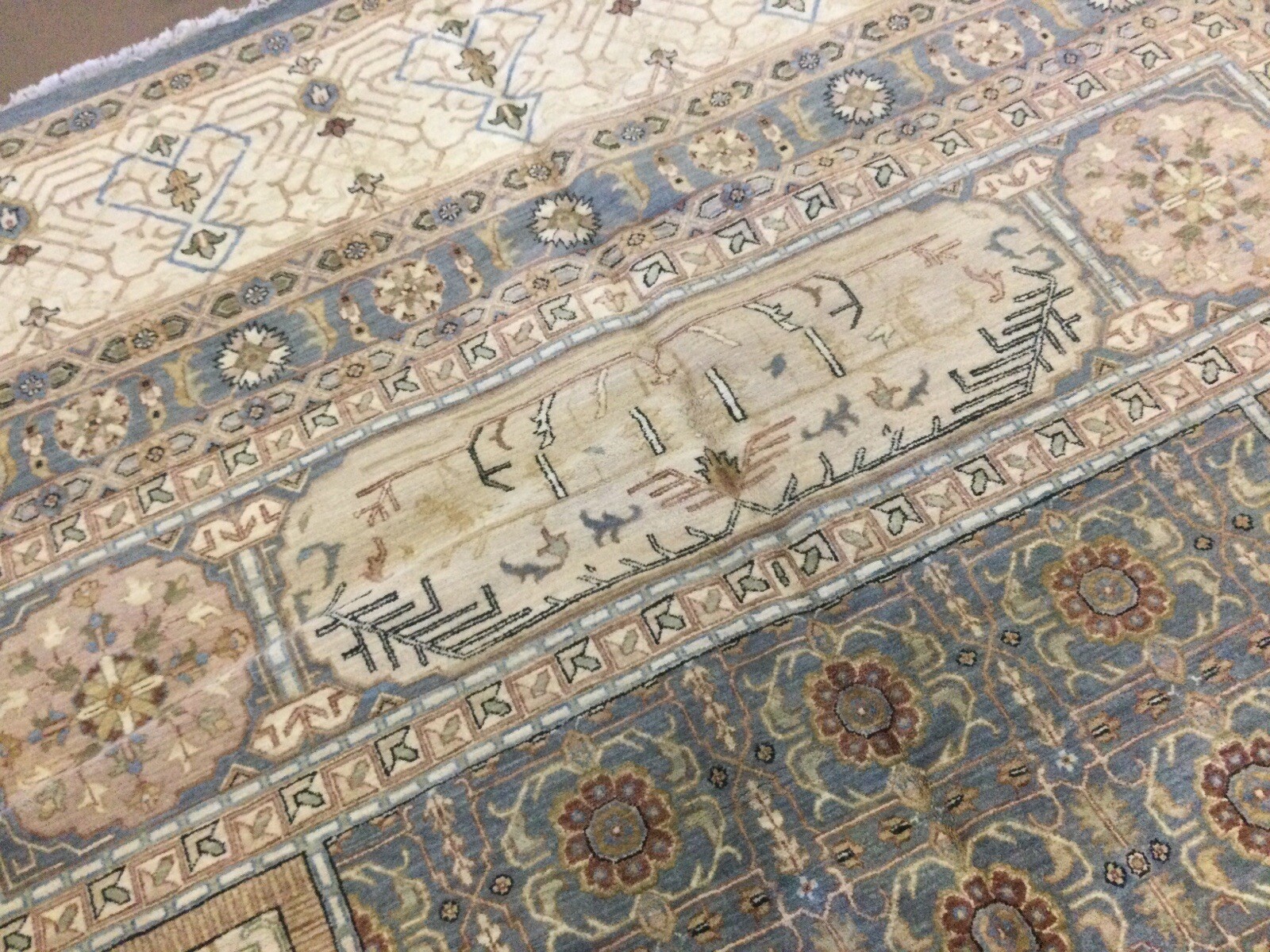 12’ X 15’ Light Blue Beige Oversized Geometric Hand Knotted Oriental Rug Wool