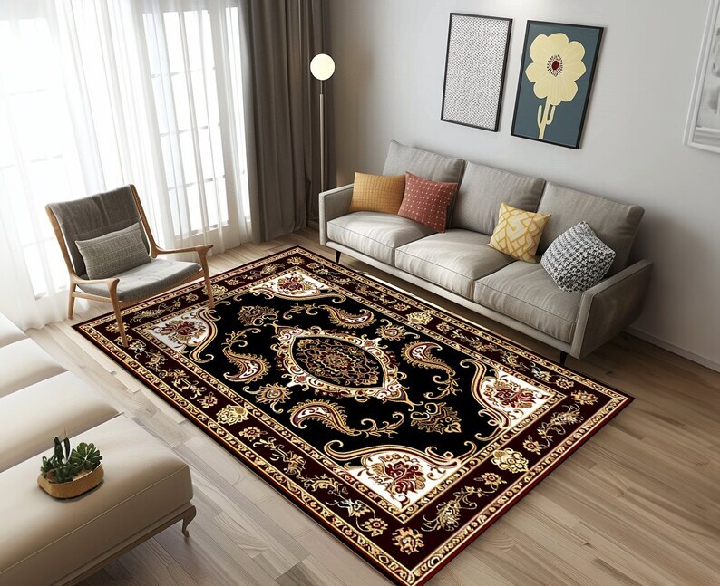 Machine washable rug, Non-slip bedroom rug, Diningroom rugs for under table, Lar