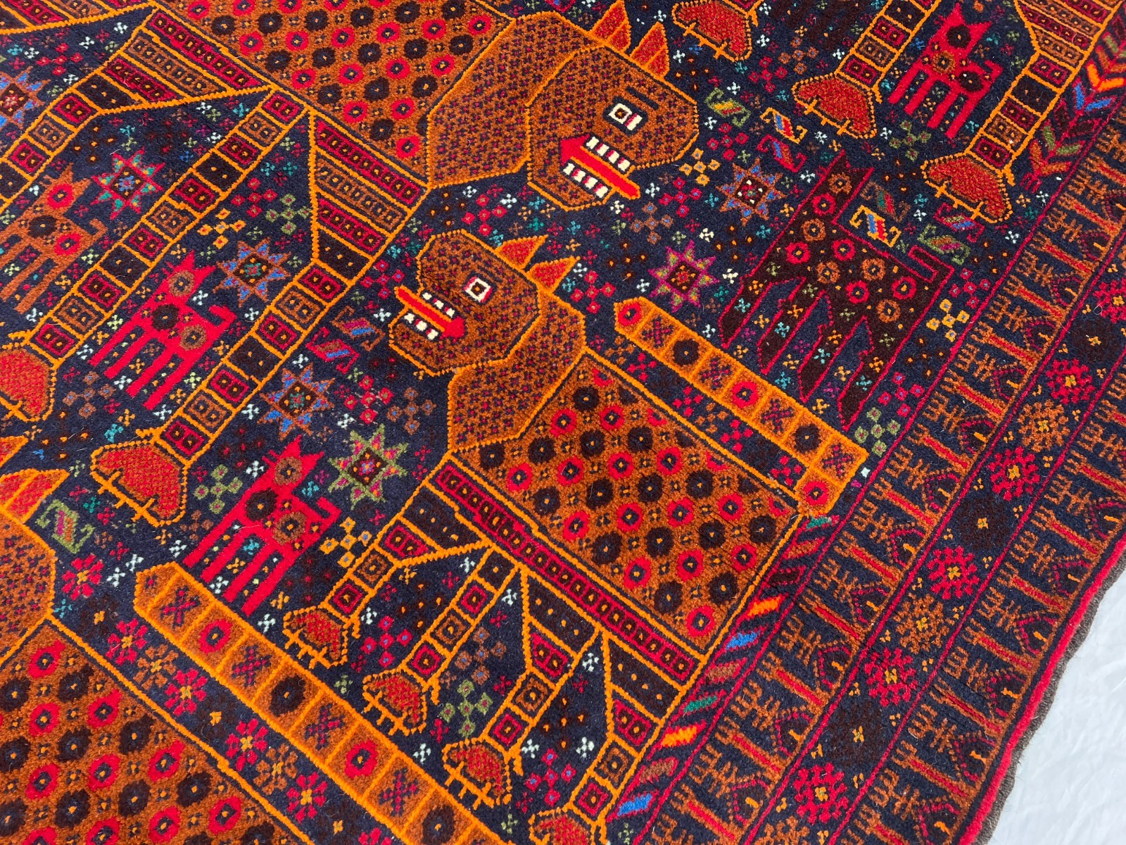 4×7 Vibrant Baluchi Pictorial Rug Afghan Wool Carpet Animal Tribal Folk Art Deco