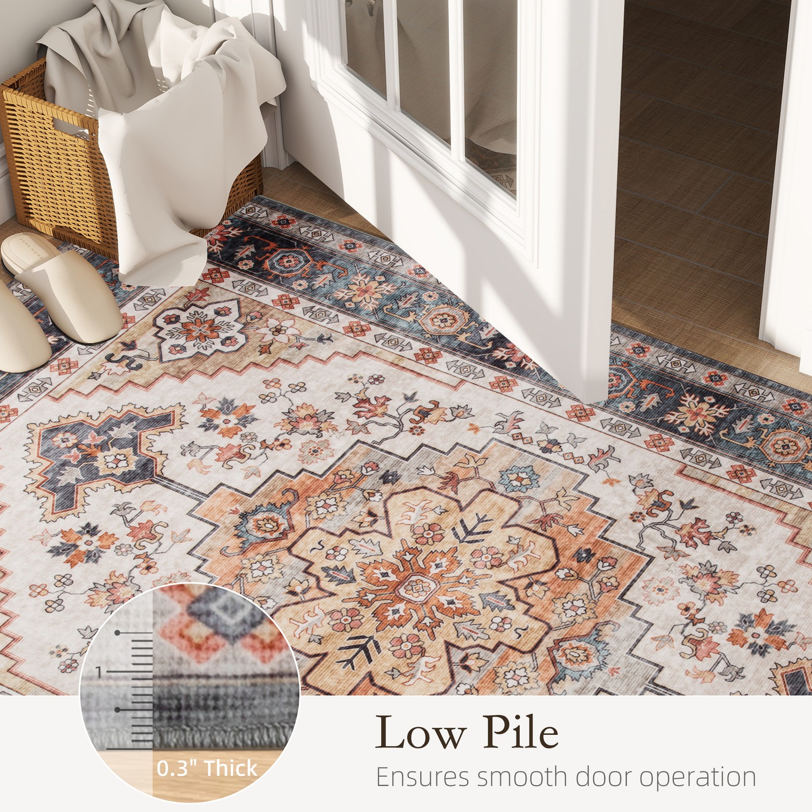 HOMCOM Area Rug 4×6, Machine Washable Rug for Living Room, Tawny Brown
