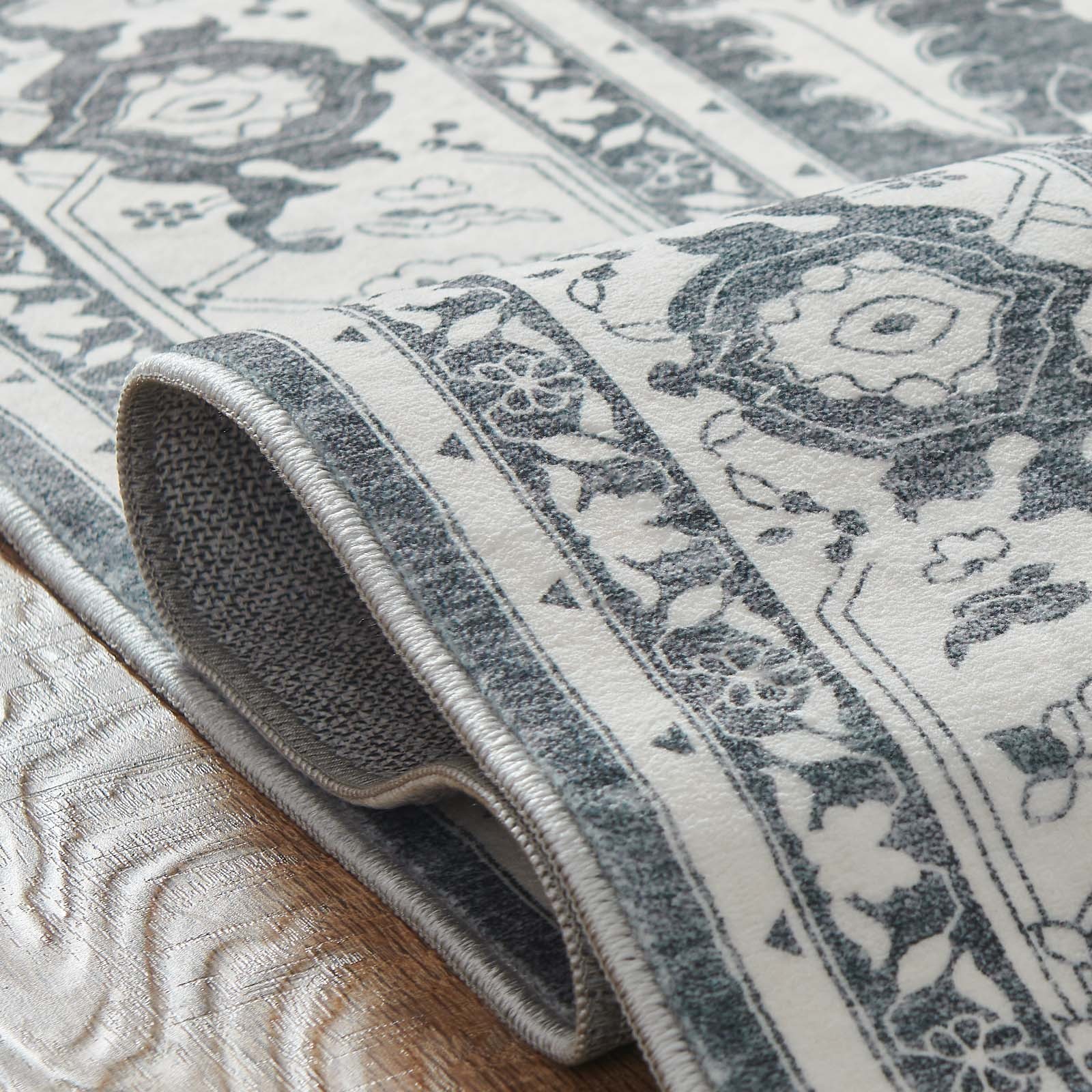 2×6 Vintage Floral Area Runner Rug Washable Non-Slip Indoor Entryway Gray