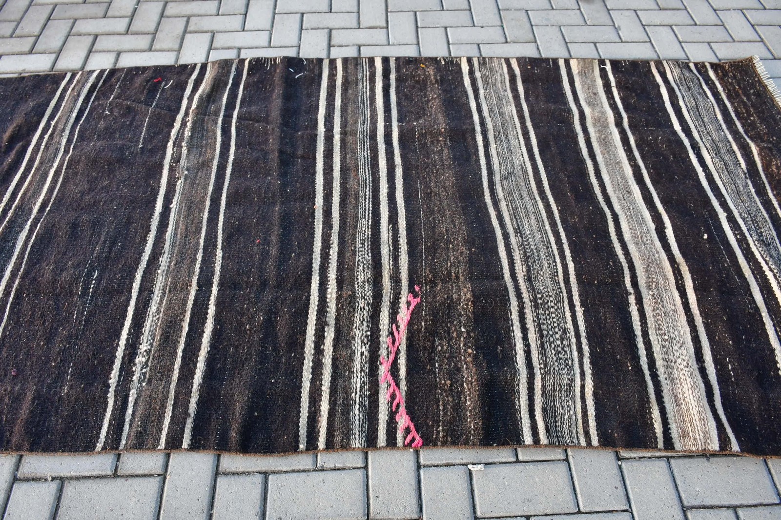Turkish 4×8,4 ft Rug, Area Vintage Rug, Black Solid Wool Rug
