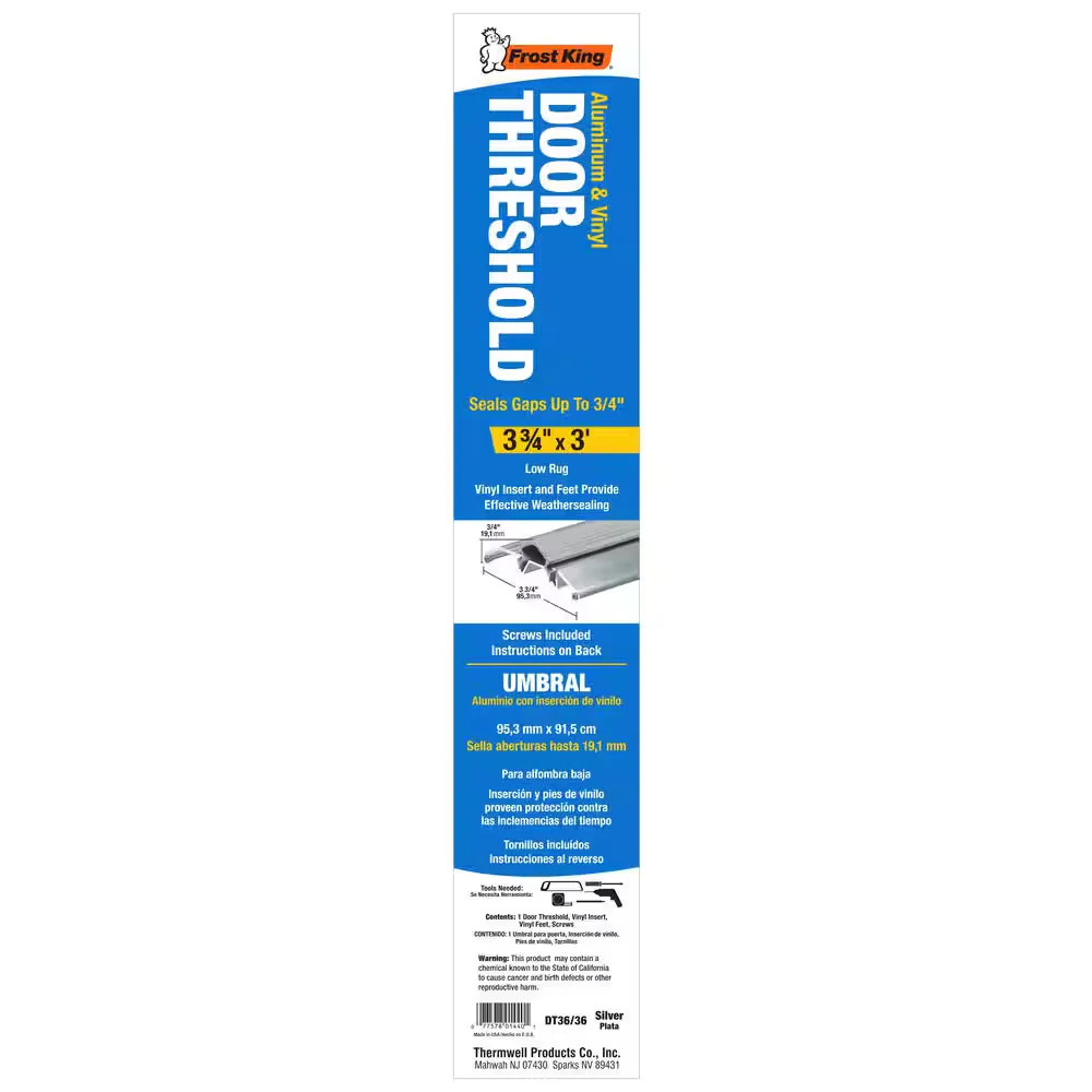 Frost King 3-3/4in x 36in Aluminum Silver Low-Rug Door Threshold DT36-36A