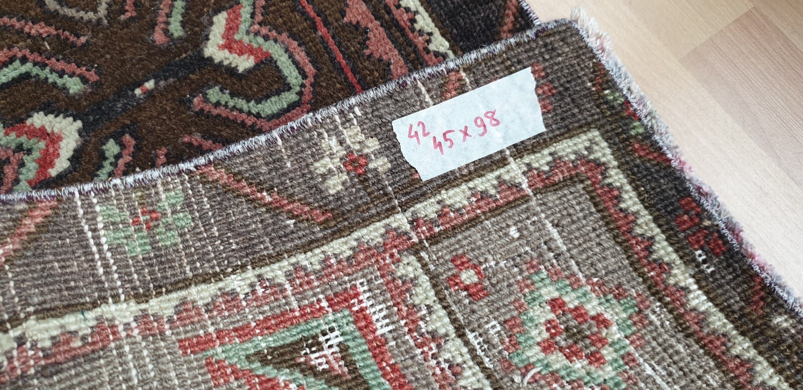 Small old Turkish handwoven rug 45×98 cm Vintage Boho Handmade Home Decor