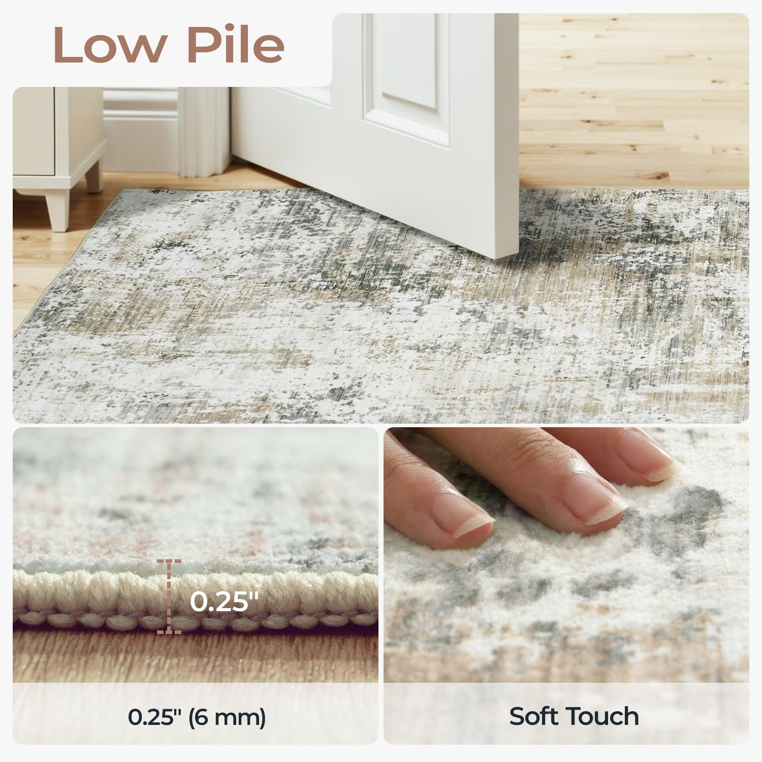 8×10 Area Rugs for Living Room, Abstract Neutral Large Washable Rug, Modern S…