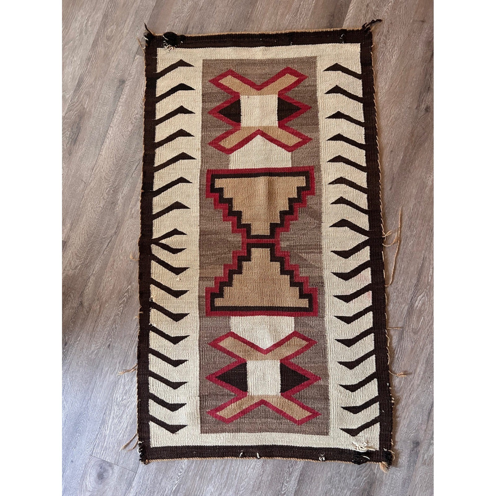 Vintage Southwest Handwoven Wool Rug Navajo Style Tribal Earth Tones 51×28.5