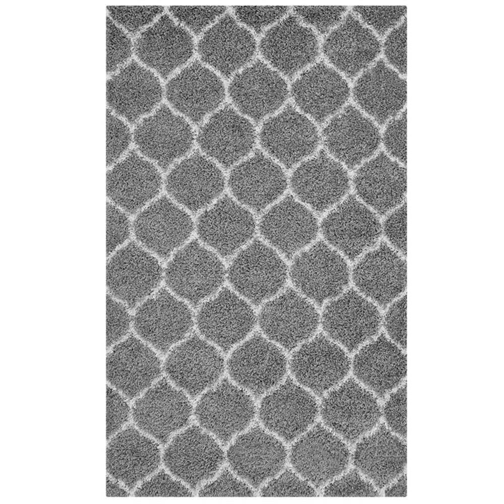 Modway Solvea 5′ x 8′ Moroccan Trellis Shag Area Rug in Gray and Ivory