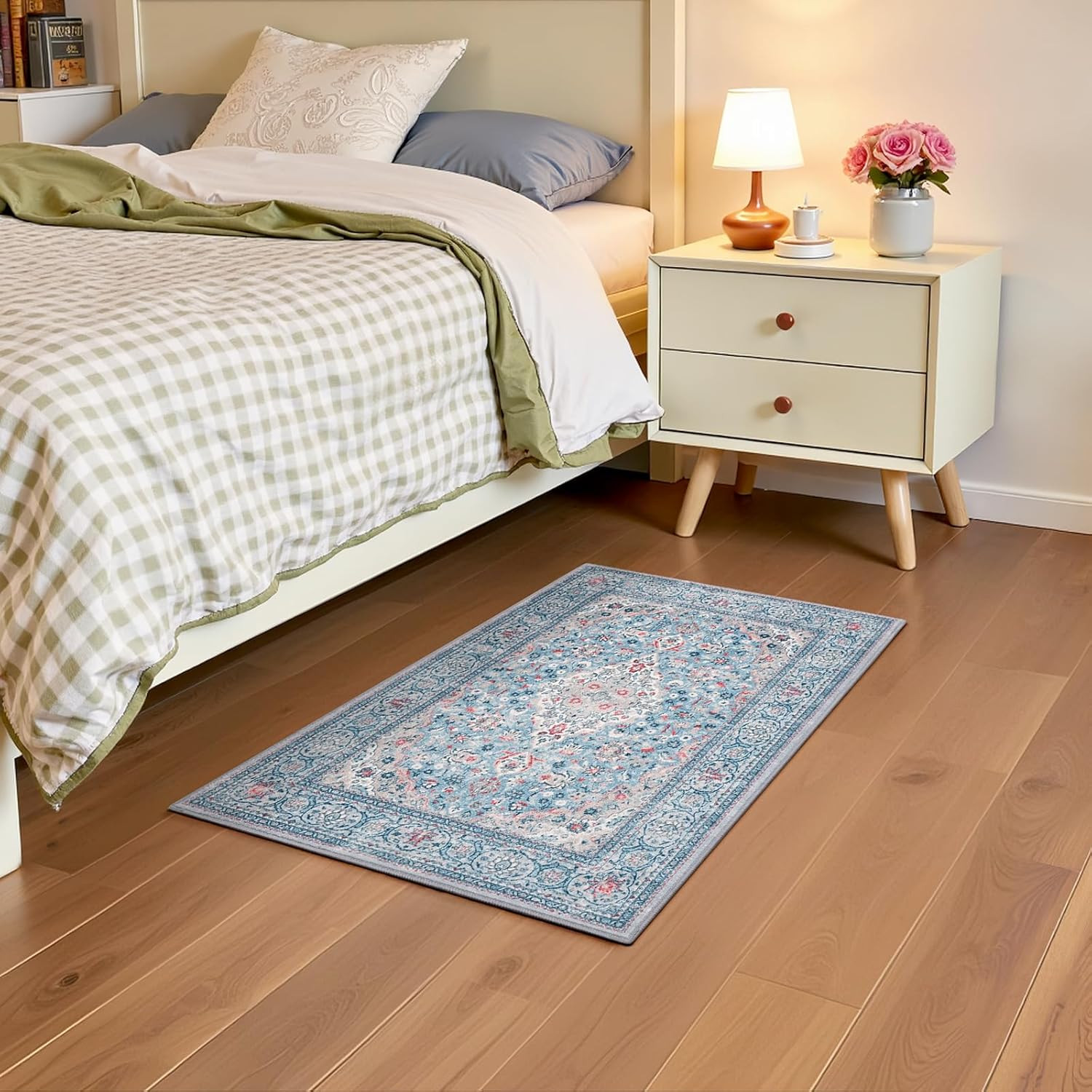 Blue Small Washable Area Rug, 2×3 Boho Vintage Entryway Rugs, Soft Non Slip Flor