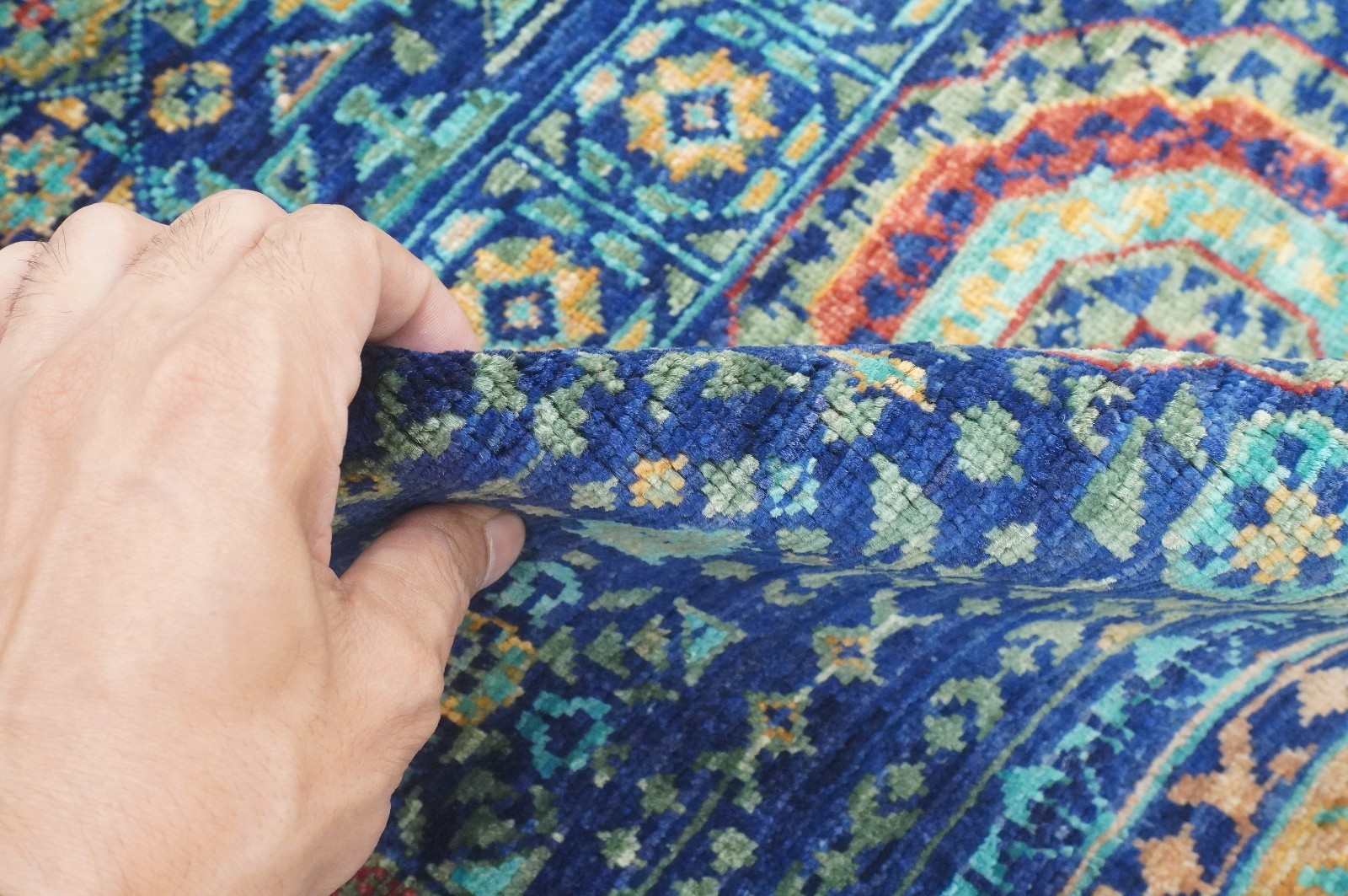 5×7 ft Blue Mamluk Afghan Hand Knotted Wool Medallion Rug