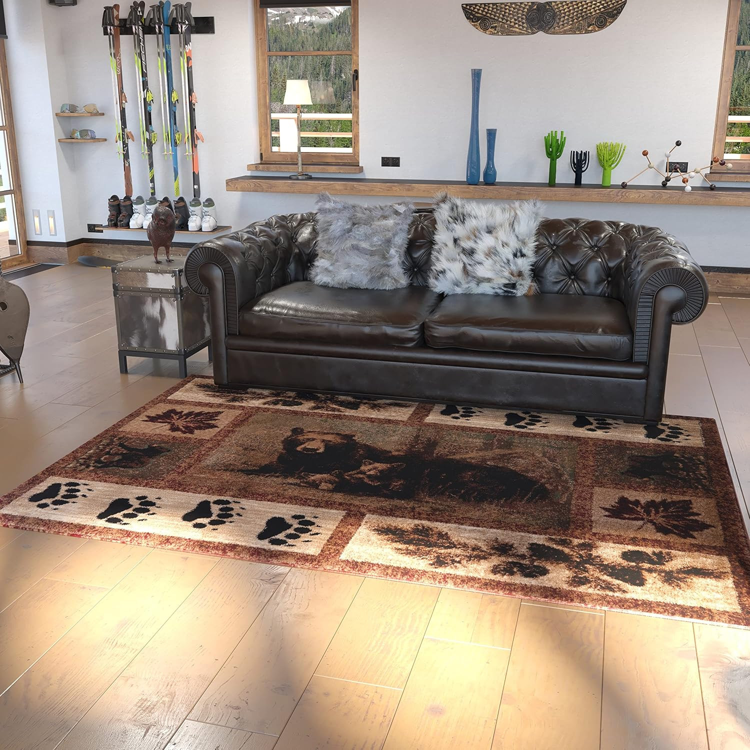 Masada Kodiak 6’X9′ Bear & Cub Lodge Area Rug for Cabin Decor