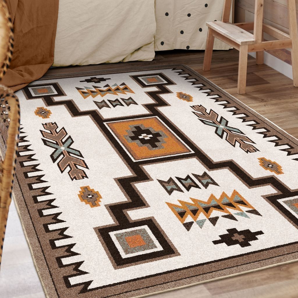 Old Crow Southwest Worn Saddle Rustic Lodge Nylon Country Cabin Area Rug 11’x13′